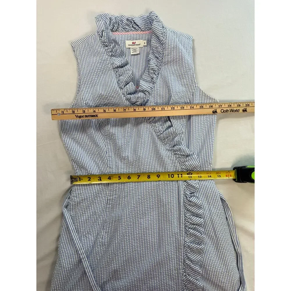 Vineyard Vines Blue White Seersucker Ruffle Dress SIZE 8